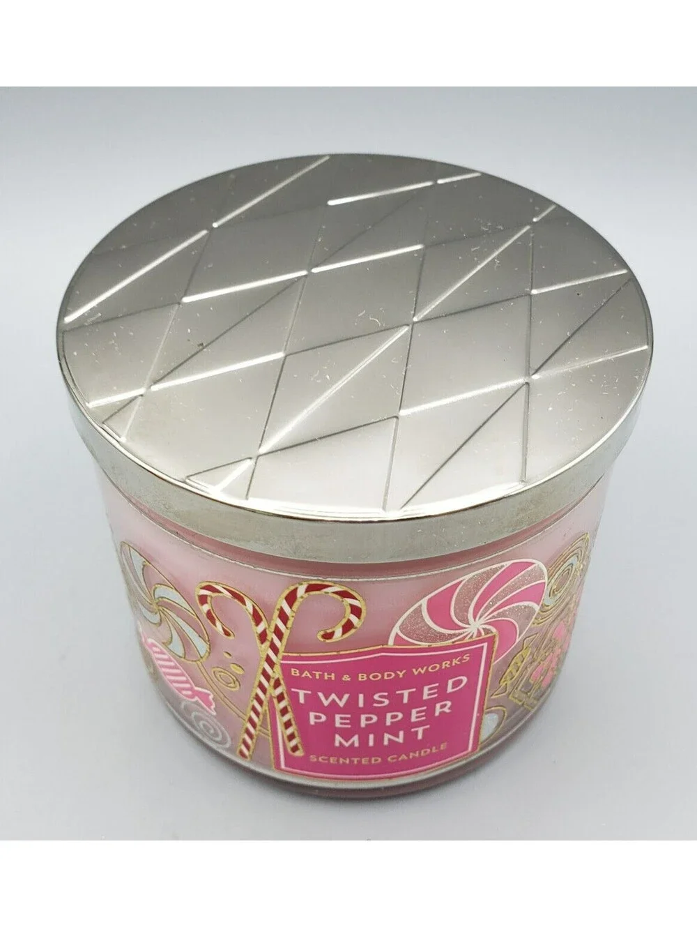Bath & Body Works Twisted Peppermint 3 Wick 14.5 oz Jar Candle Large Pink New